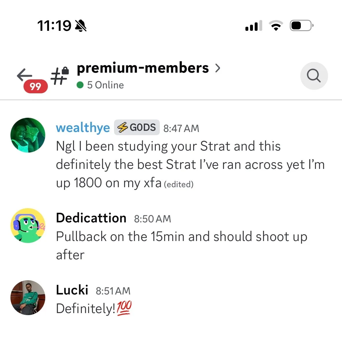 Discord member feedback about studying a SpearPrint strategy